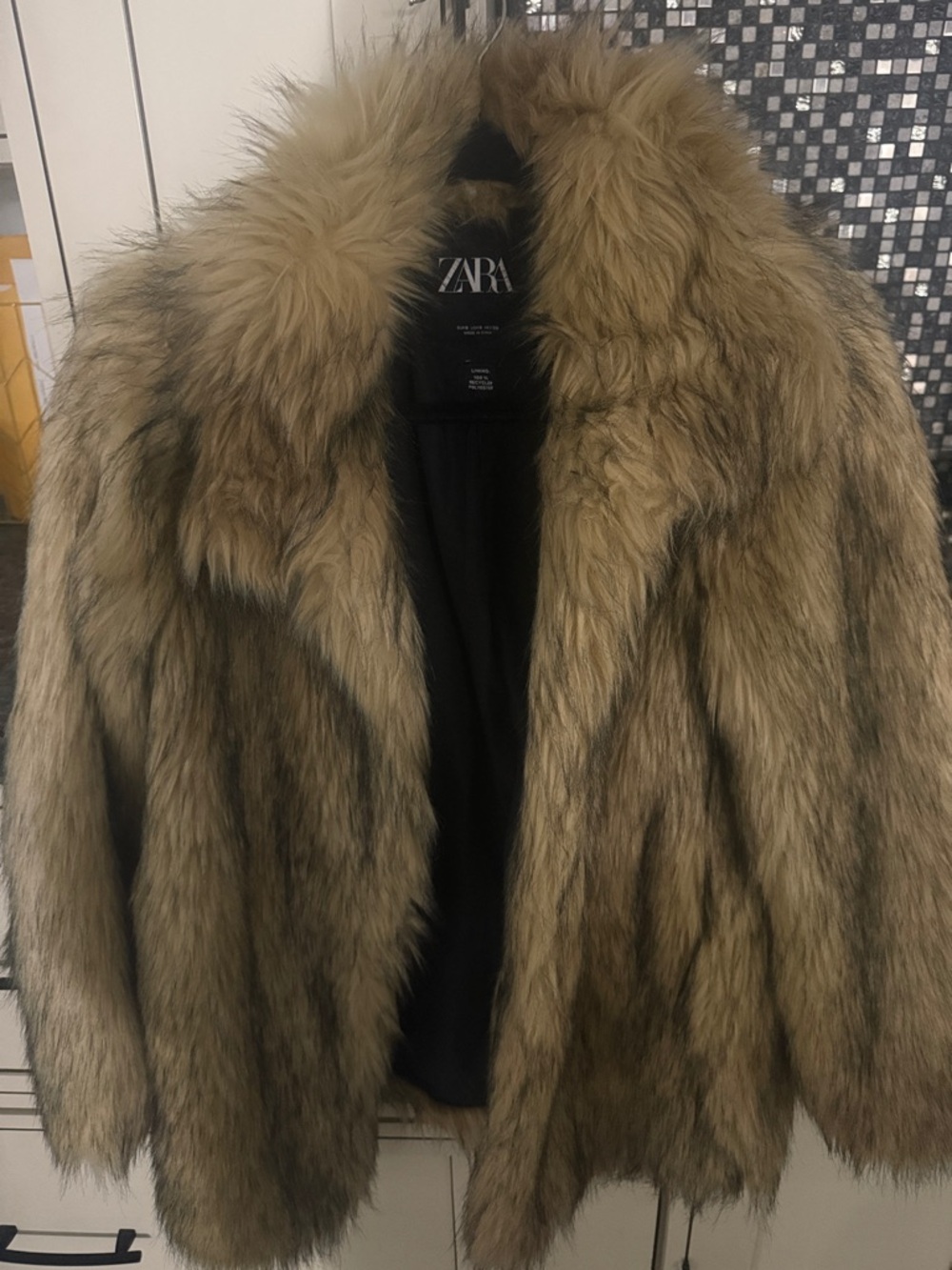 Zara Oversized Faux Fur Jacket in Taupe